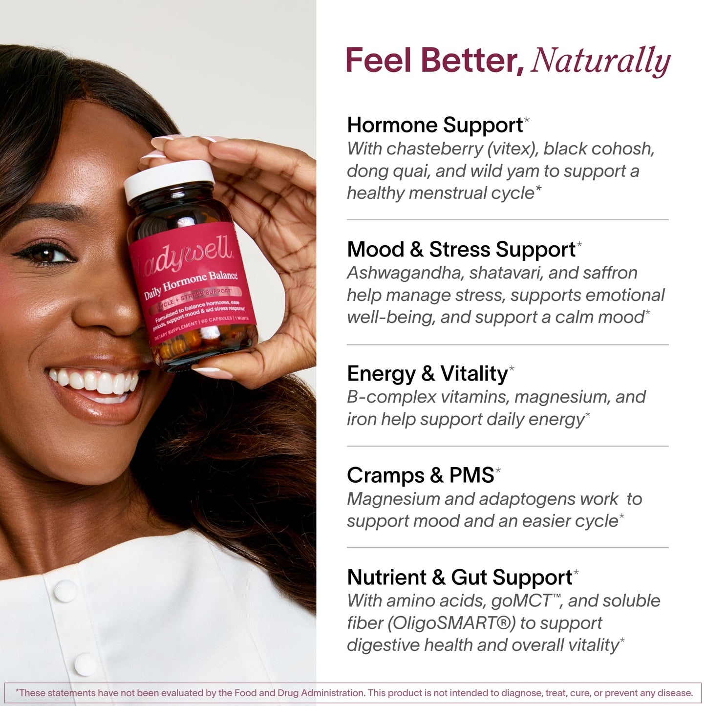 Ladywell Daily Hormone Balance Capsules | Natural Cycle Support for Women | Supports Mood, Bloating, Cramps, Skin Health & Cravings | with Chasteberry, B Vitamins, Ashwagandha, Saffron & More | 60 Ct LadywellBuy Supplements Australia