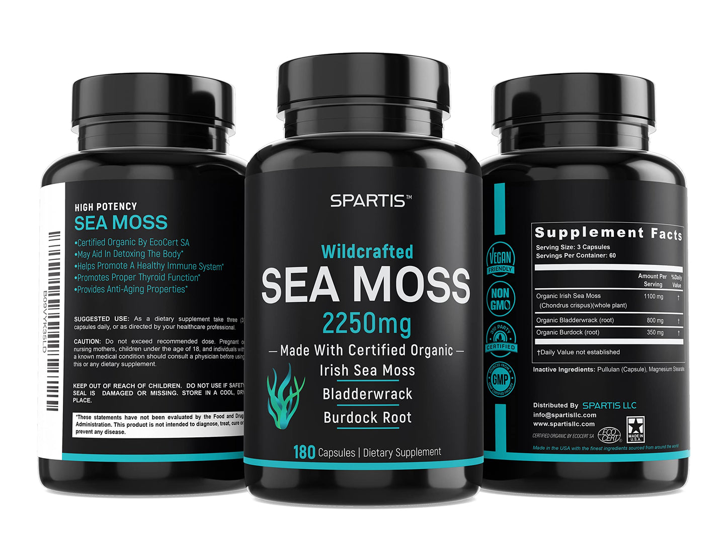 Certified Organic Sea Moss Capsules 2250mg Wildcrafted Irish Sea Moss Burdock Root SPARTISBuy Supplements Australia