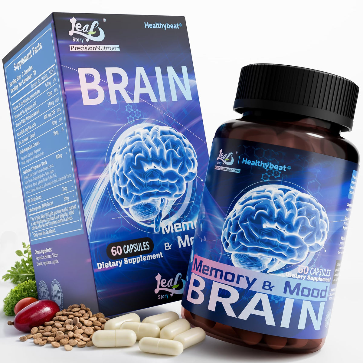LeafStory Nootropic Brain Supplements for Memory and Focus, Cognitive Function for Mental Health & Clarity, Vitamin B6 B12, Folate & Dihydromyricetin, 60 Capsules LeafStoryBuy Supplements Australia