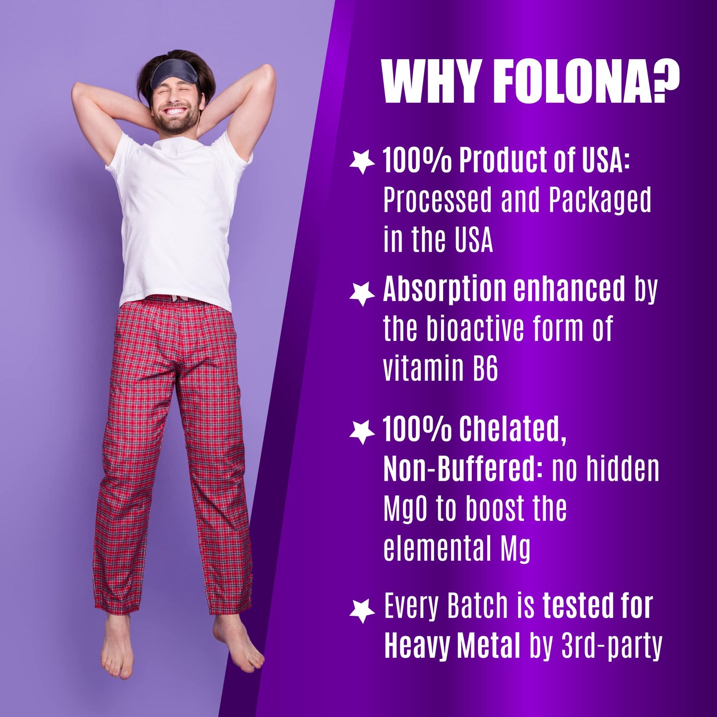 Folona Magnesium Glycinate with Vitamin B6 Research Proven to Enhance Absorption, 1350mg Fully Chelated - Supports Sleep, Stress Relief, Energy, Muscle Cramps - Gluten Free, NonGMO, 180 Vegan Capsules FOLONABuy Supplements Australia