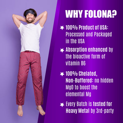 Folona Magnesium Glycinate with Vitamin B6 Research Proven to Enhance Absorption, 1350mg Fully Chelated - Supports Sleep, Stress Relief, Energy, Muscle Cramps - Gluten Free, NonGMO, 180 Vegan Capsules FOLONABuy Supplements Australia