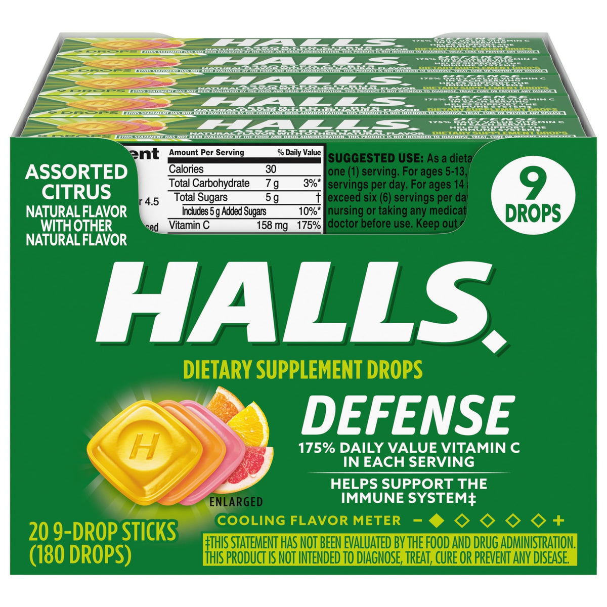 HALLS Defense Assorted Citrus Vitamin C Drops, 20 Sticks of 9 Drops (180 Total Drops) HALLS buy supplements Au