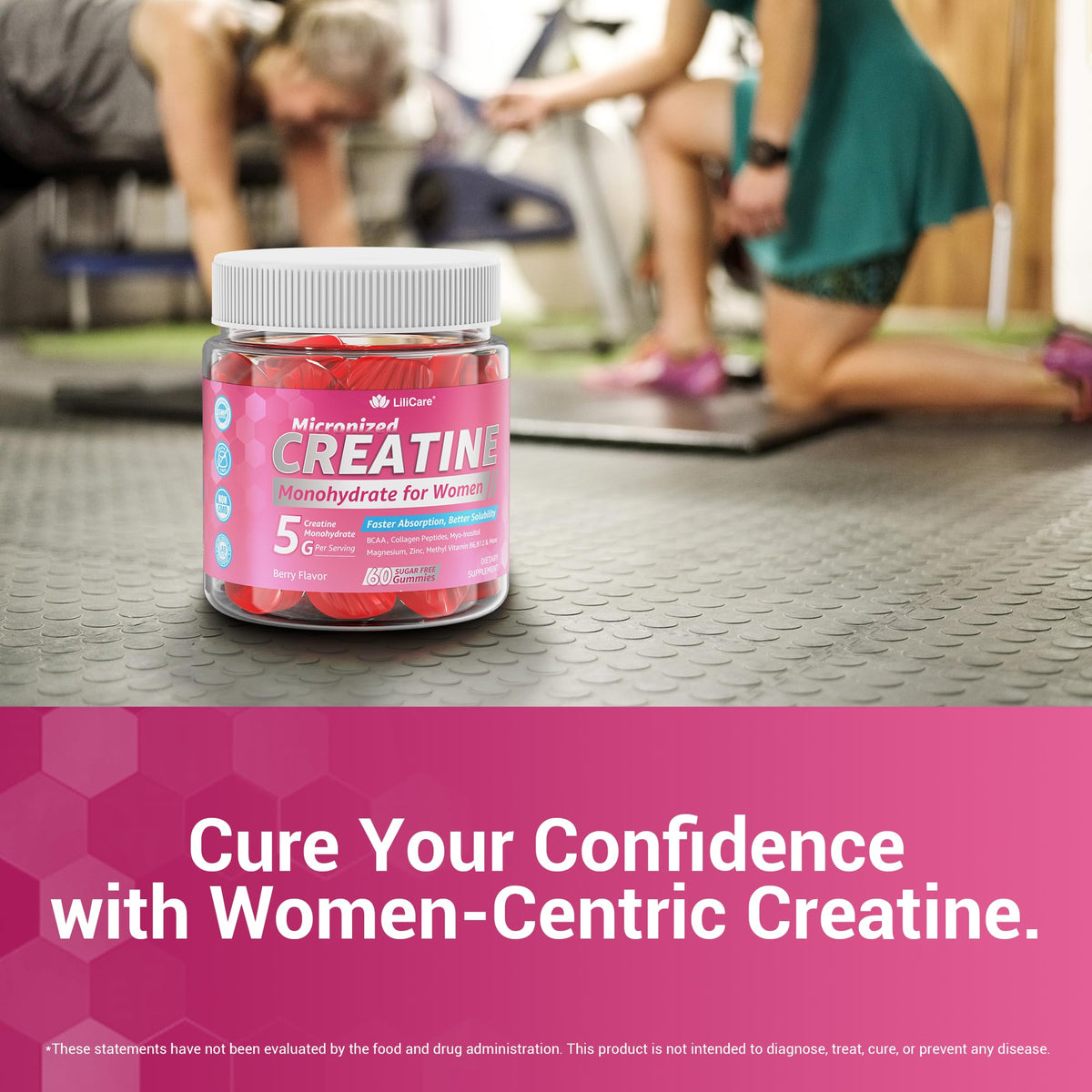 Creatine for Women Gummies, Micronized Creatine Monohydrate + Myo-Inositol, Collagen Peptides, BCAAs, Hyaluronic Acid, Vitamin B6 B12, Zinc for Enërgy, Föcus, Hörmonal Balance, Sugar Free, 120 Counts LILICAREBuy Supplements Australia