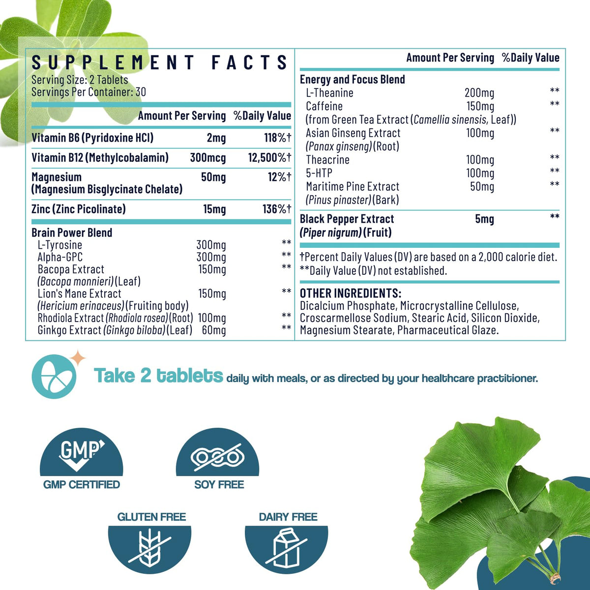 17-in-1 Brain Supplement for Memory and Focus | Nootropic Brain Supplement for Mental Clarity, Concentration, Alertness | Natural Nootropics with Herbal Extracts, Vitamins & Amino Acids (120 Tablets) SapotaxBuy Supplements Australia