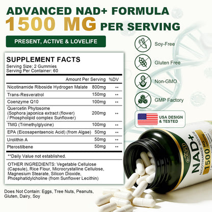 BUIUYLT NAD+ Supplement 1500mg, NR NMN Replacement with Resveratrol, Urolithin A, CoQ10 & Quercetin for Cellular Energy, Healthy Aging & Stamina for Women & Men - 120 Capsules BUIUYLTBuy Supplements Australia