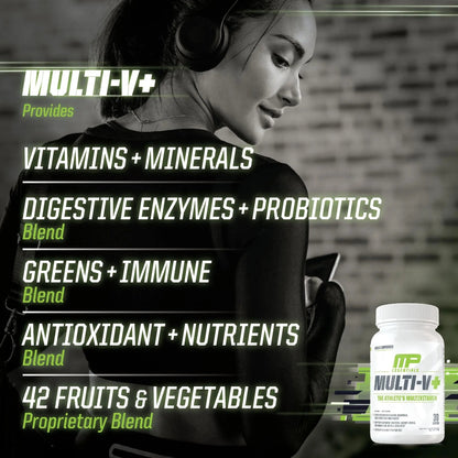 Muscle Pharm Essentials Multi-V+, The Athlete's Multi-Vitamin, Enhanced Energy, Performance & Immune Health, Daily Multivitamin for Men & Women Muscle Pharm