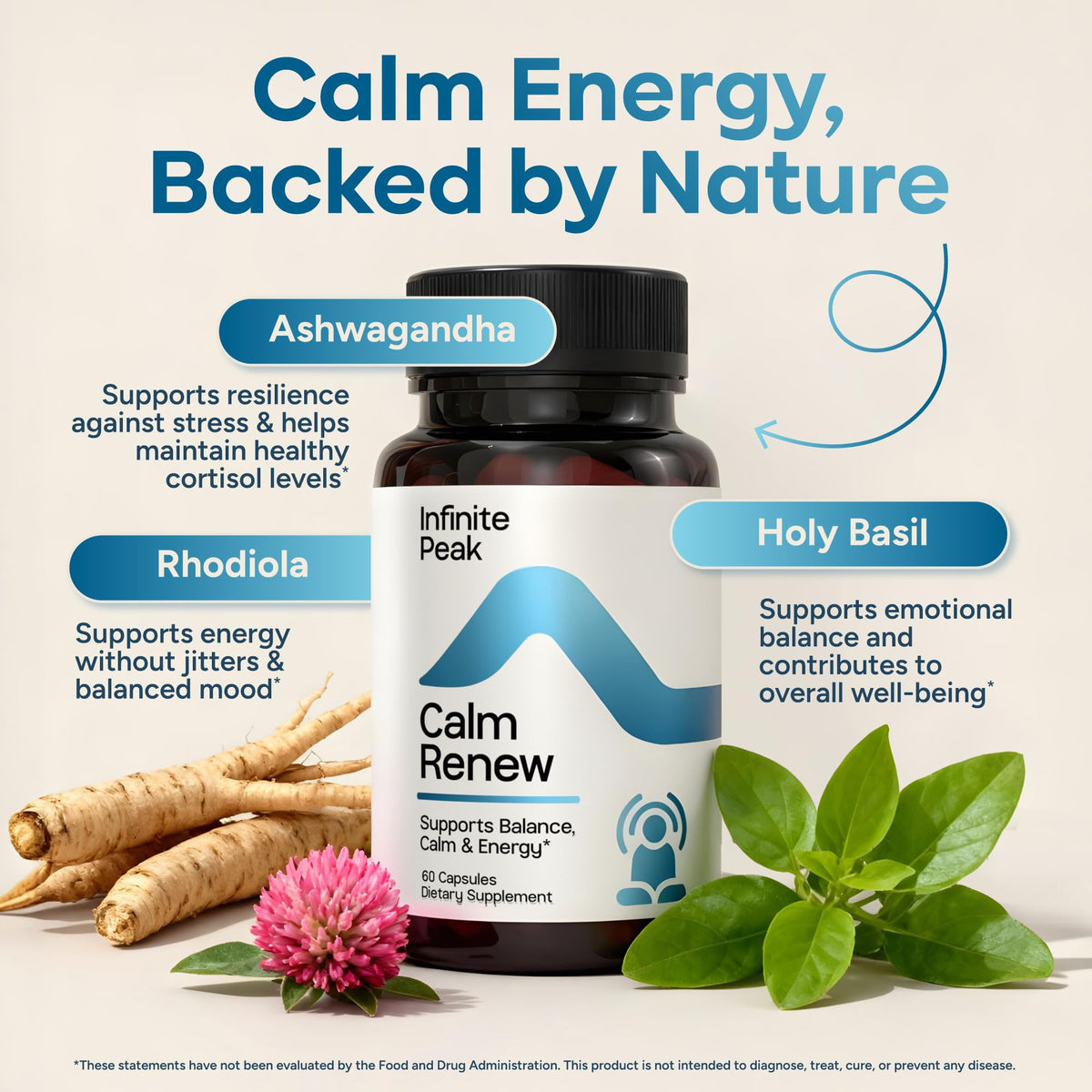 Cortisol & Adrenal Support for Busy Women, Stress Support with Ashwagandha, Rhodiola & Holi Basil | Helps Emotional Balance | Cortisol Supplements for Women to Manage your Day | Non-GMO | 60 Capsules INFINITE PEAKBuy Supplements Australia
