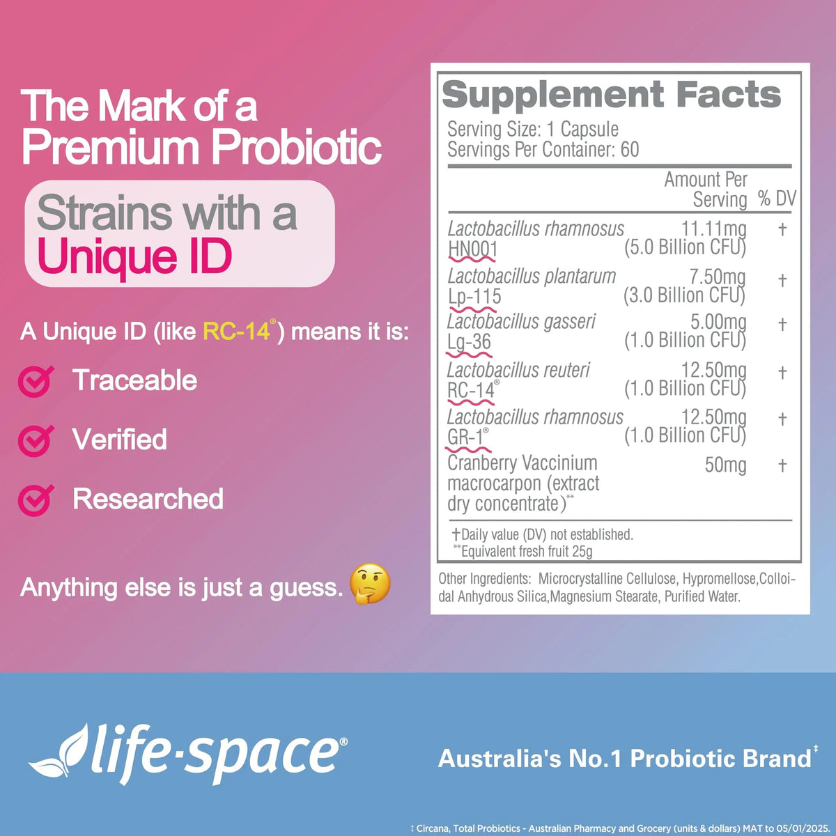 Life-Space Urogen Probiotics for Women, Probiotics+Cranberry, 2 Month Serving, Women's Probiotic for PH Balance, Urinary Tract, Digestive & Immune Health, Lactobacillus reuteri, Non-GMO, 60 Ct Life-SpaceBuy Supplements Australia