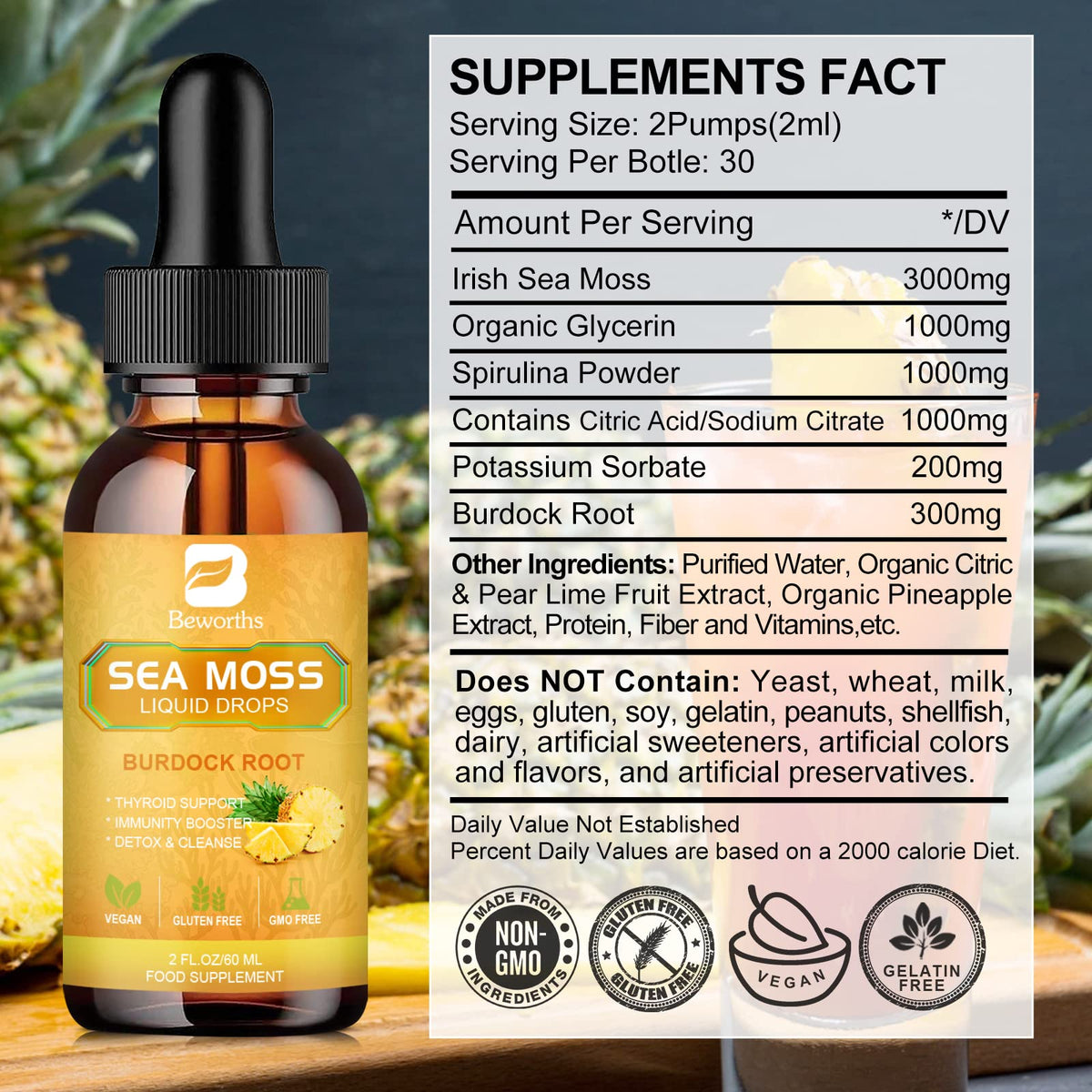 B BEWORTHS Sea Moss Liquid Drops - Organic Irish Sea Moss Gel with Burdock Root B BEWORTHSBuy Supplements Australia