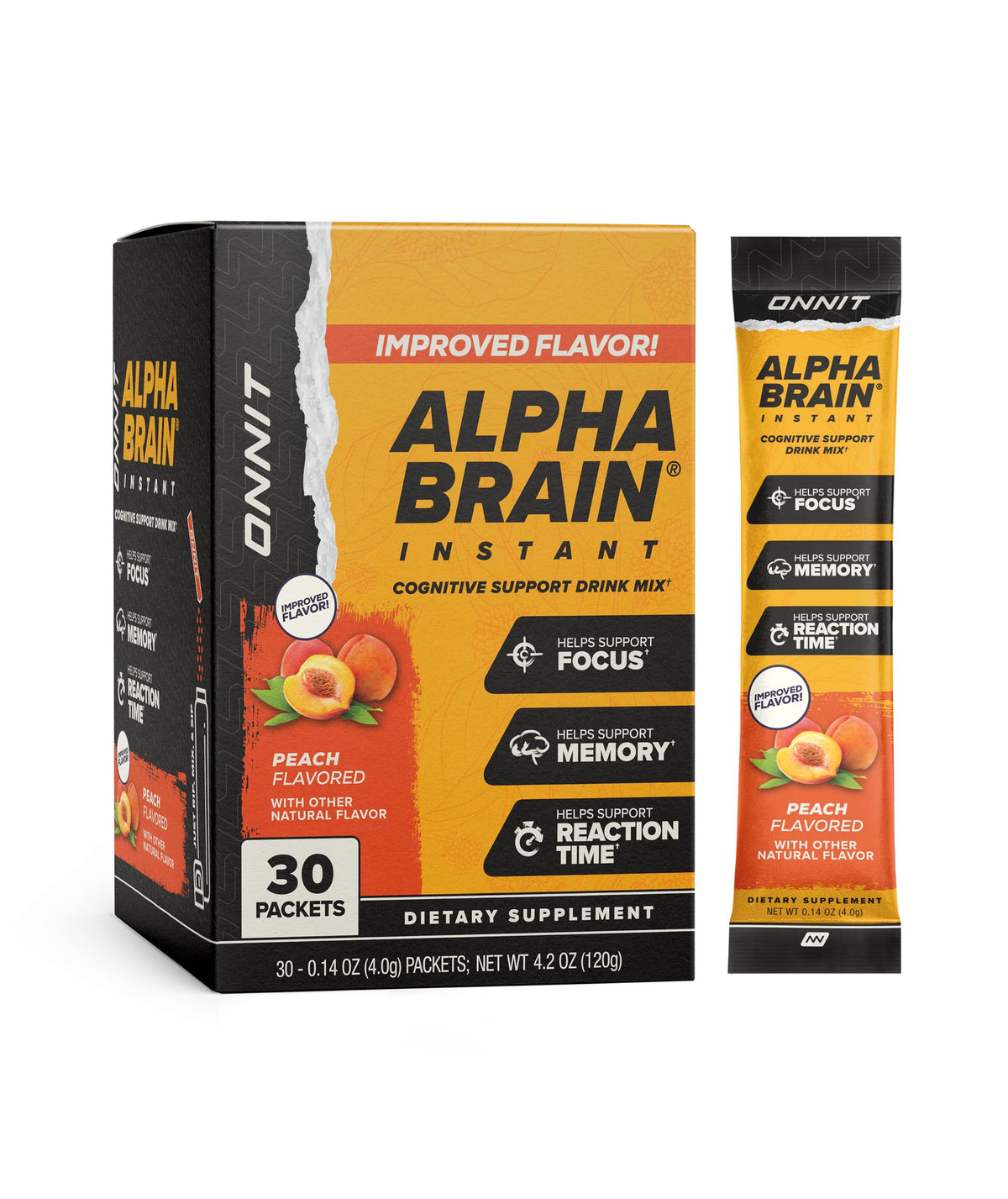 ONNIT Alpha Brain Instant Cognitive Support Drink Mix, Nootropic Supplement for Focus, Memory and Clarity, Peach Flavor, 0.13 oz Packets, 30 Count ONNITBuy Supplements Australia