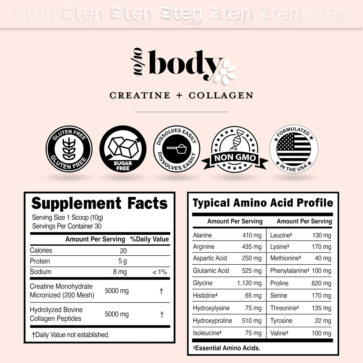 New - Creatine + Collagen for Women – Supports Lean Muscle Growth & Development, Booty Gain, Energy & Recovery – 5g Creatine Monohydrate Plus 5000mg Collagen Peptides Combo – Unflavored, 30 Servings 10Ten NutritionBuy Supplements Australia