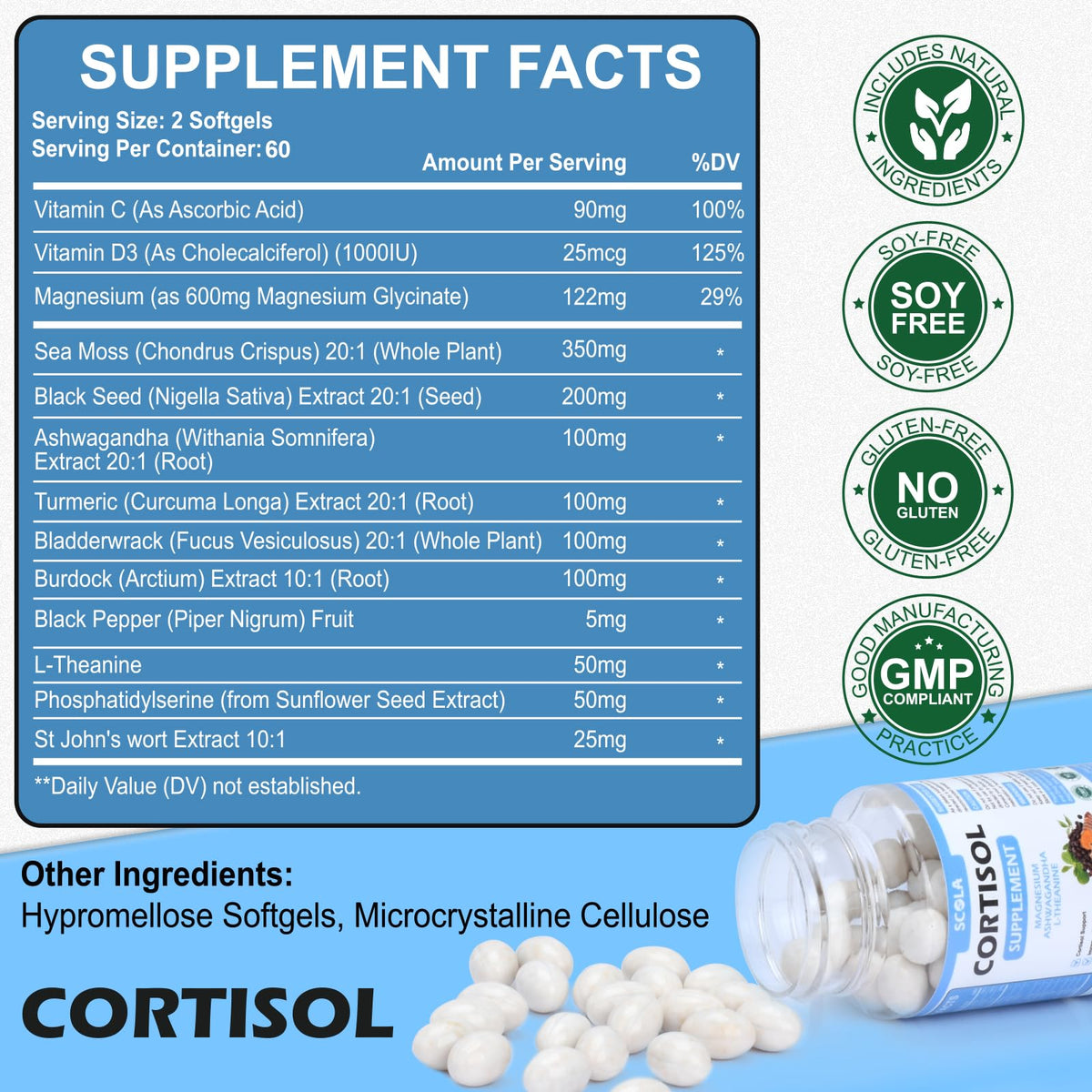 SCOLA Cortisol Supplement for Women and Men with Magnesium, Ashwagandha/L-Theanine, Cortisol Detox Manager, Cortisol Reducer Supports Relaxation & Calm, Mood, Sleep, 120 Count SCOLABuy Supplements Australia