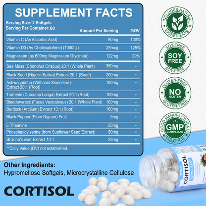 SCOLA Cortisol Supplement for Women and Men with Magnesium, Ashwagandha/L-Theanine, Cortisol Detox Manager, Cortisol Reducer Supports Relaxation & Calm, Mood, Sleep, 120 Count SCOLABuy Supplements Australia