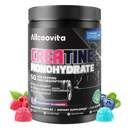 NSF Certified Creatine Gummy 5g - Creatine Monohydrate Gummies for Men & Women. Boost Focus,Strength, and Endurance, Anti-Melting Formula, Vegan, Gluten-Free, Non-GMO,(Raspberry & Blueberry 135 ct) AllcoovitaBuy Supplements Australia