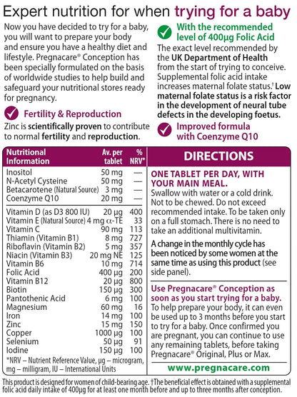 Pregnacare Conception Tablets, Pack of 30, 30 Count PregnacareBuy Supplements Australia