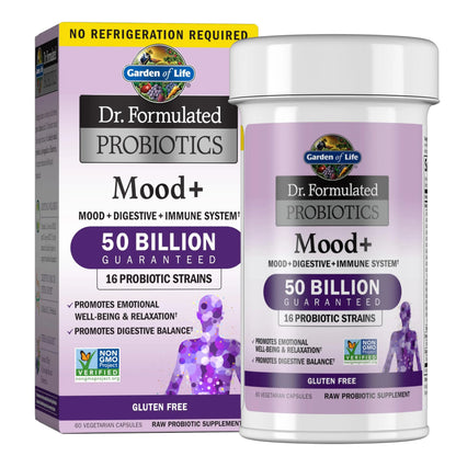 Garden of Life Probiotics Mood+ Dr Formulated Acidophilus Probiotic Supplement - Promotes Emotional Well-Being, Relaxation and Digestive Balance - Ashwagandha for Stress Management, 60 Veggie Caps Garden of LifeBuy Supplements Australia