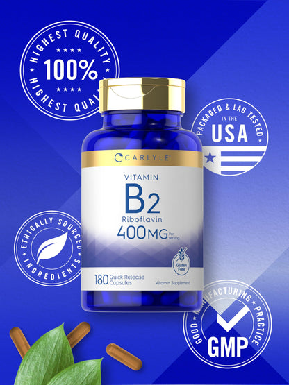 Carlyle Vitamin B-2 400mg | 180 Count | Non-GMO, Gluten Free Supplement | B2 Riboflavin