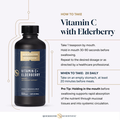 Quicksilver Scientific Liposomal Vitamin C + Elderberry - 1000mg with Superior Absorption Technology & Tocotrienols - Antioxidant & Immune Support Tonic (100ml), 1 Item Quicksilver ScientificBuy Supplements Australia