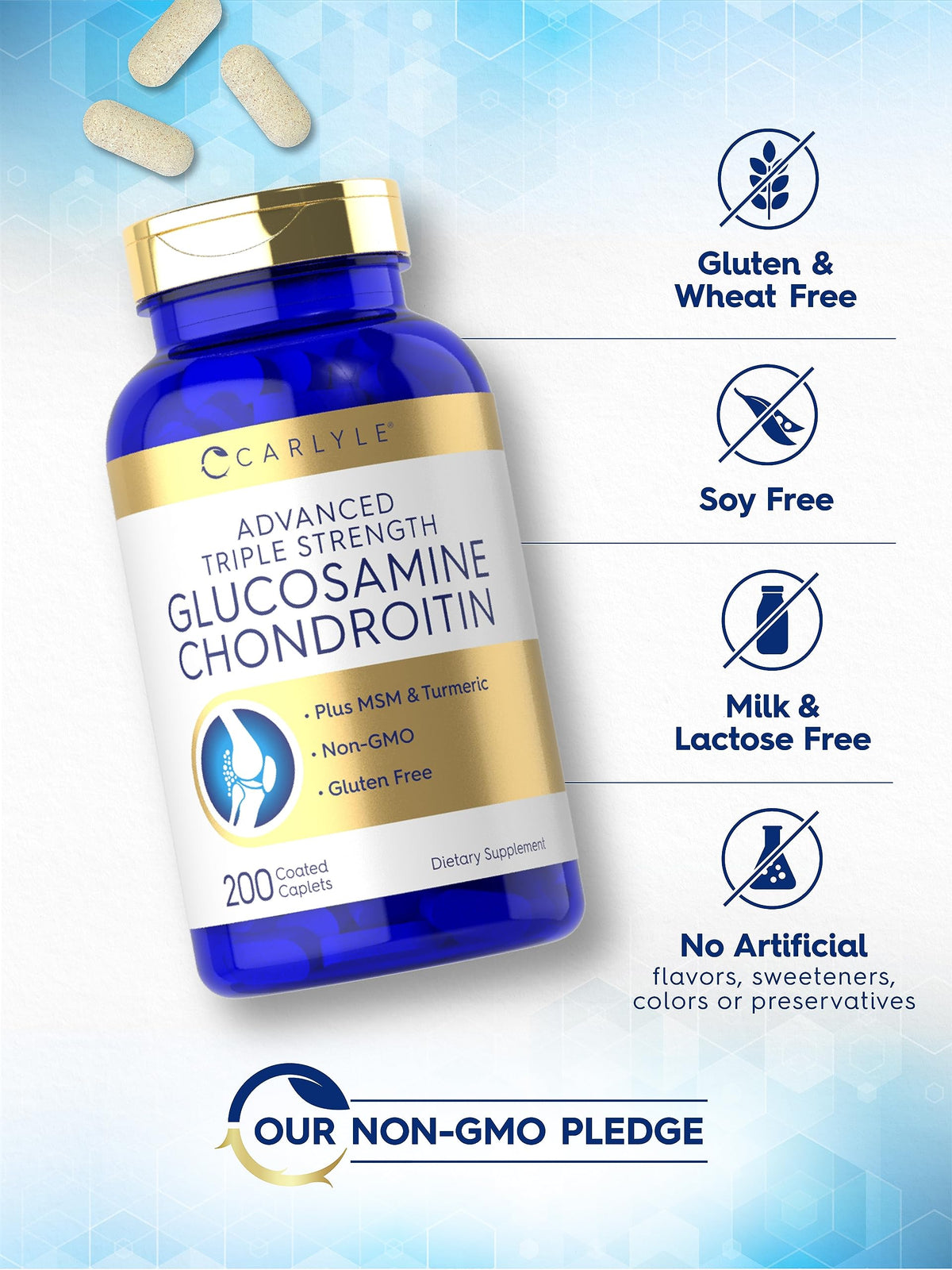 Carlyle Glucosamine Chondroitin MSM Turmeric | 200 Count | Advanced Triple Strength Supplement | Non-GMO & Gluten Free Carlyle buy supplements Au