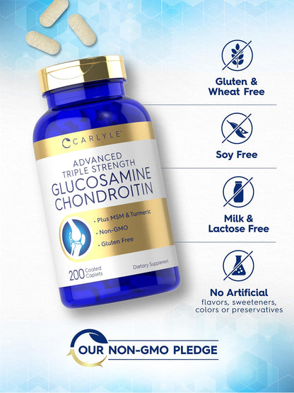 Carlyle Glucosamine Chondroitin MSM Turmeric | 200 Count | Advanced Triple Strength Supplement | Non-GMO & Gluten Free Carlyle buy supplements Au