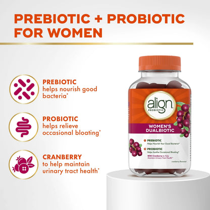 Align Probiotic, Women's Dualbiotic, Womens Probiotic Gummies, Prebiotics and Probiotics for Women, with Cranberry for Urinary Tract Health*, Cranberry Flavor, 90 Gummies AlignBuy Supplements Australia