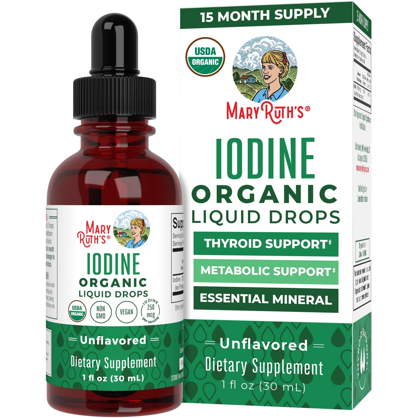 MaryRuth Organics Iodine Liquid Drops | Potassium Iodide | 1 Year Supply | 450 Servings | Thyroid Health | USDA Organic| MARYRUTH'S canada supplements