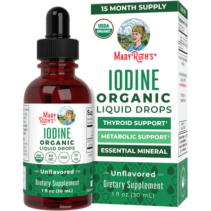 MaryRuth Organics Iodine Liquid Drops | Potassium Iodide | 1 Year Supply | 450 Servings | Thyroid Health | USDA Organic| MARYRUTH'S canada supplements