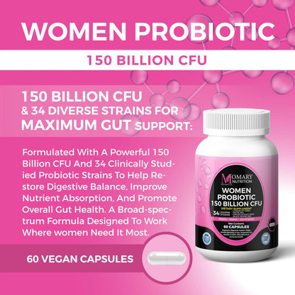 9-in-1 Bio Cultures Complex for Women – 150 Billion CFU Probiotics with 34 Diverse Strains, Organic Prebiotics, Postbiotics, Digestive Enzymes & Biotin – Supports Digestive Balance & Gut Microbiome MOMARY NUTRITIONBuy Supplements Australia