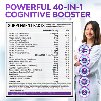 40-in-1 Brain Booster Supplements for Memory, Focus, Clarity, Energy, Performance | Natural Nootropic Brain Support Supplement with DMAE, Bacopa Monnieri & More | For Men & Women | 120 V Capsules Rainbow Nutrients, LLCBuy Supplements Australia