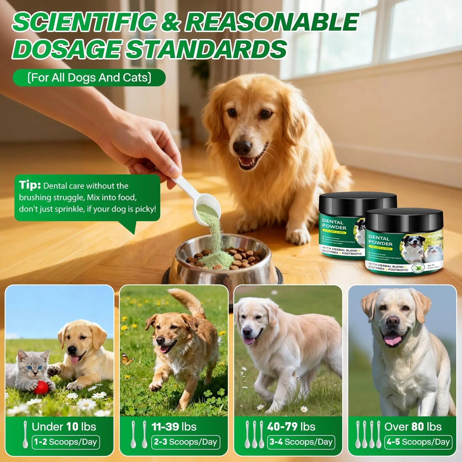 Dog Dental Powder for Teeth Cleaning Plaque & Bad Breath Off, Dental Powder for Dogs Teeth with Natural Herbal Blend & Postbiotics, Dog Teeth Cleaning Powder with Enzymes for Dogs & Cats (3.5oz) AUROSBuy Supplements Australia