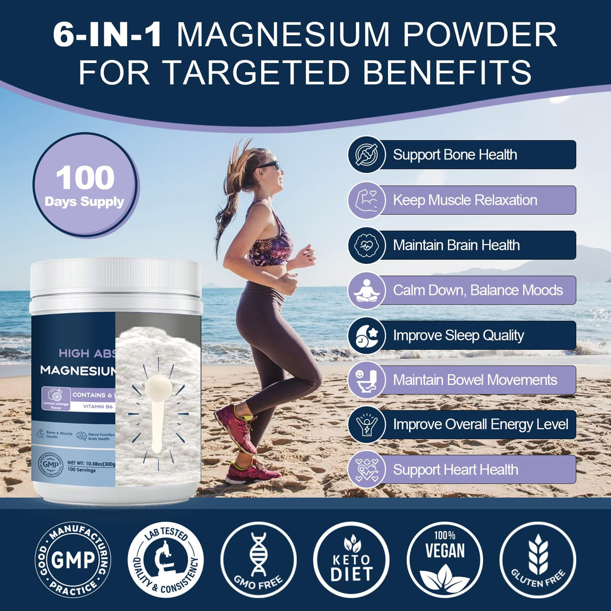 NATURE TARGET Magnesium Powder Supplement with Glycinate, Citrate, Malate, Magnesium Complex with L-Theanine & Vitamin B6 for Muscle, Heart & Brain, Vegan, 10.58 oz (100 Servings), Lemon Orange Flavor NATURE TARGETBuy Supplements Australia