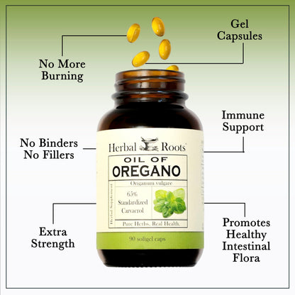Herbal Roots Oil of Oregano - Made from Mediterranean Oregano Oil - 90 Easy to Swallow Softgel Capsules - Extra Strength 150mg Herbal Roots buy supplements Au