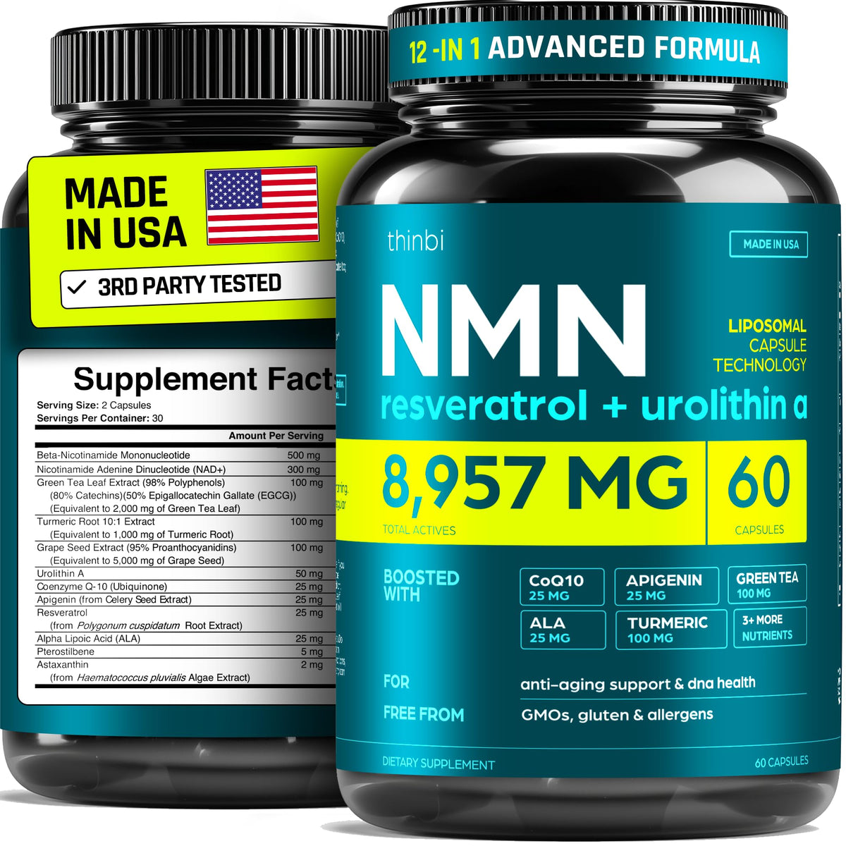 NMN Supplement 8957mg with Real NAD+ Not Just a Booster | Urolithin A, Resveratrol, CoQ10, Alpha Lipoic Acid, Green Tea Extract | Cellular Longevity & Energy Support for Men & Women ThinbiBuy Supplements Australia