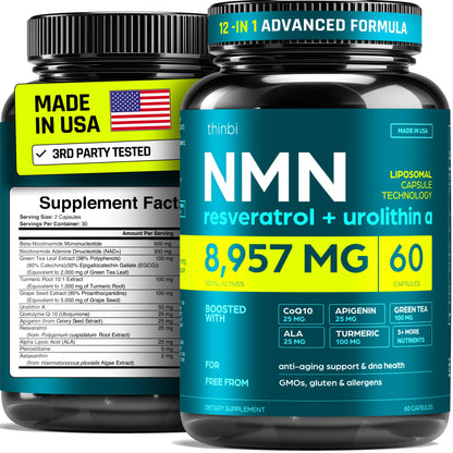 NMN Supplement 8957mg with Real NAD+ Not Just a Booster | Urolithin A, Resveratrol, CoQ10, Alpha Lipoic Acid, Green Tea Extract | Cellular Longevity & Energy Support for Men & Women ThinbiBuy Supplements Australia