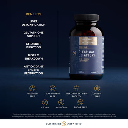 Quicksilver Scientific Clear Way Cofactors - Body Detox Cleanse Support with Vitamin B1, Dandelion Extract, Quercetin & Nattokinase Enzyme - Antioxidant Cleanse to Support Gut Health (120 Capsules) Quicksilver ScientificBuy Supplements Australia