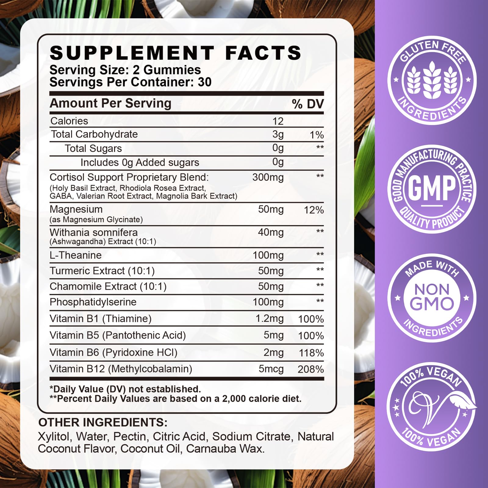 Cortisol Gummies for Women - Cortisol Supplements with Magnesium Glycinate, Ashwagandha, L-Theanine, Vitamin B Complex for Relaxation, Sleep, Calm Mood & Focus - Vegan, Sugar Free Coconut Flavor GZ HAOYUANBuy Supplements Australia