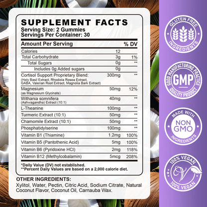 Cortisol Gummies for Women - Cortisol Supplements with Magnesium Glycinate, Ashwagandha, L-Theanine, Vitamin B Complex for Relaxation, Sleep, Calm Mood & Focus - Vegan, Sugar Free Coconut Flavor GZ HAOYUANBuy Supplements Australia