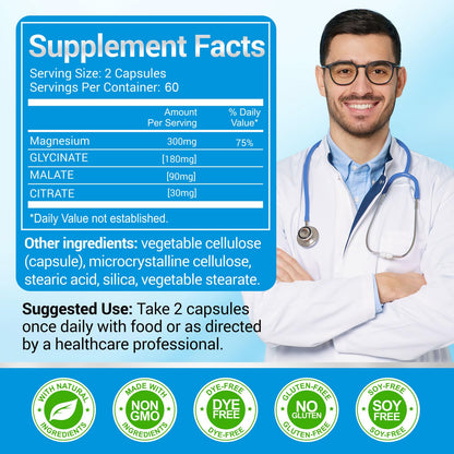 ASSR Triple Magnesium Complex – 300mg Magnesium Supplement with Glycinate, Malate & Citrate – Supports Relaxation, Muscle & Nerve Function