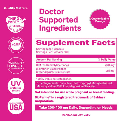 Pink Stork DIM Supplement for Women - Estrogen and Hormone Balance for Menopause, Perimenopause & PMS - DIM 200 mg Plus BioPerine for Mood Support - 60 Day Supply Pink StorkBuy Supplements Australia