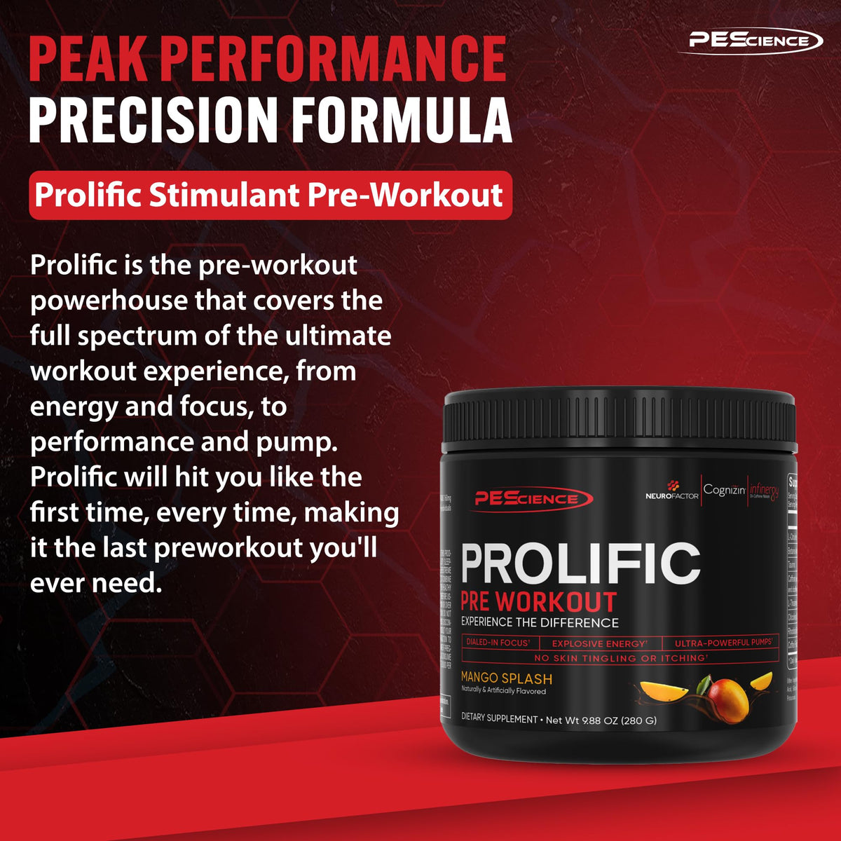 PEScience Prolific Pre Workout Powder for Men & Women with L-Citrulline Nitric Oxide Booster, Energy Powder & Nootropic for Focus – Preworkout Without Beta Alanine – 40 Scoops, Mango Splash PEScienceBuy Supplements Australia