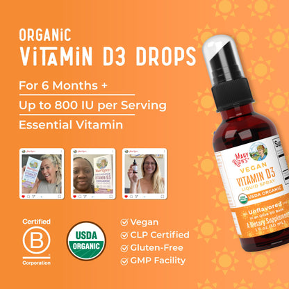 MaryRuth Organics Vitamin D USDA Organic | VIT D3 Liquid | Sugar Free | Liquid VIT D Spray Immune Support for Adults & Kids | Bone Health| Vegan | Gluten Free | Non-GMO | 30 Servings MARYRUTH'SBuy Supplements Australia