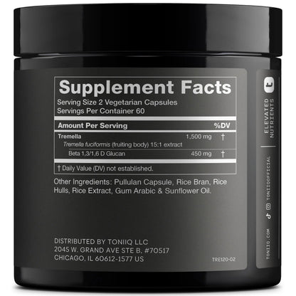 Tremella Mushroom Ultra High Potency 15:1 Extract with 30% Beta Glucans - Pure & Concentrated Formula - Third-Party Lab Tested for Purity & Quality - 120 Capsules Toniiq buy supplements Au