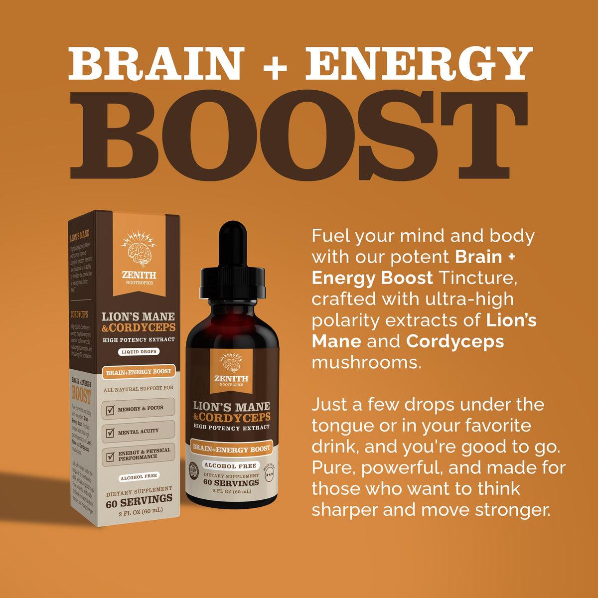 Zenith Nootropics Lion’s Mane & Cordyceps Supplement – Brain & Energy Support – Focus, Memory, Clarity, Immunity – Vegan, Alcohol-Free Tincture – Up-to 2-Month Supply, 2 fl oz Zenith NootropicsBuy Supplements Australia