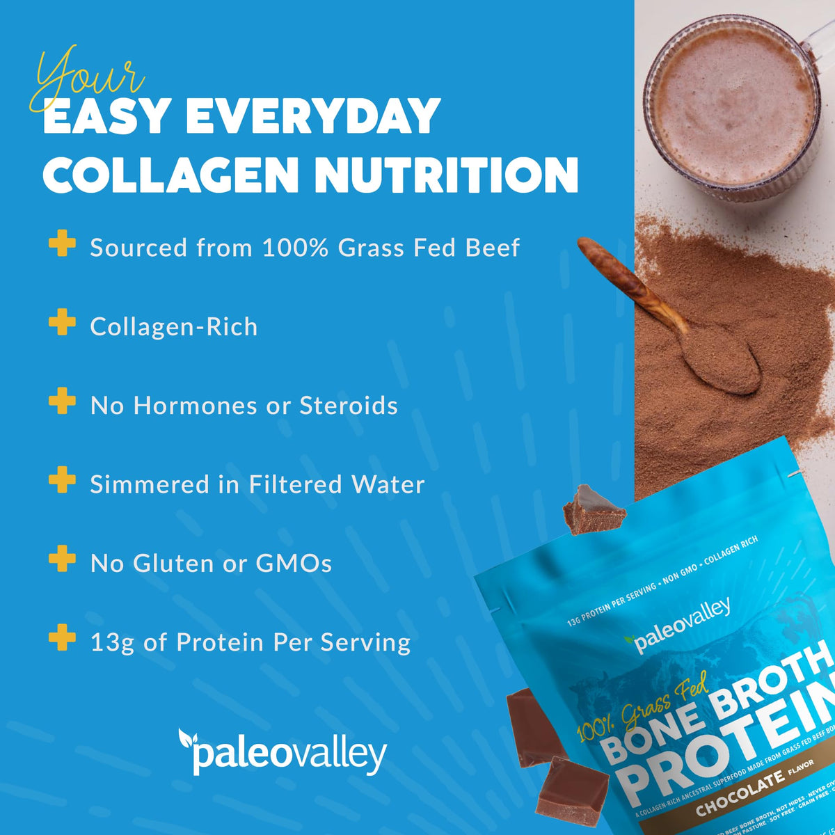 Paleovalley 100% Grass Fed Bone Broth Protein Powder - Chocolate - Rich in Collagen PaleovalleyBuy Supplements Australia