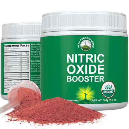 USDA Organic Plant Based Nitric Oxide Booster Powder Supplement for Men & Women. Caffeine Free Supplements 5 Top Organic Ingredients. Beet Root, Tart Cherry, Acerola Cherry, Pomegranate, Red Ginseng Peak PerformanceBuy Supplements Australia
