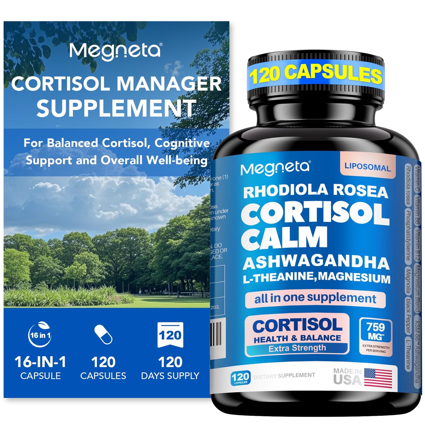 Cortisol Balance & Sleep Support for Women & Men – Natural Calm Formula with Magnesium, Ashwagandha & L-Theanine – Supports Restful Sleep, Relaxation, Focus & Healthy Cortisol Levels – 120 Capsules MEGNETABuy Supplements Australia