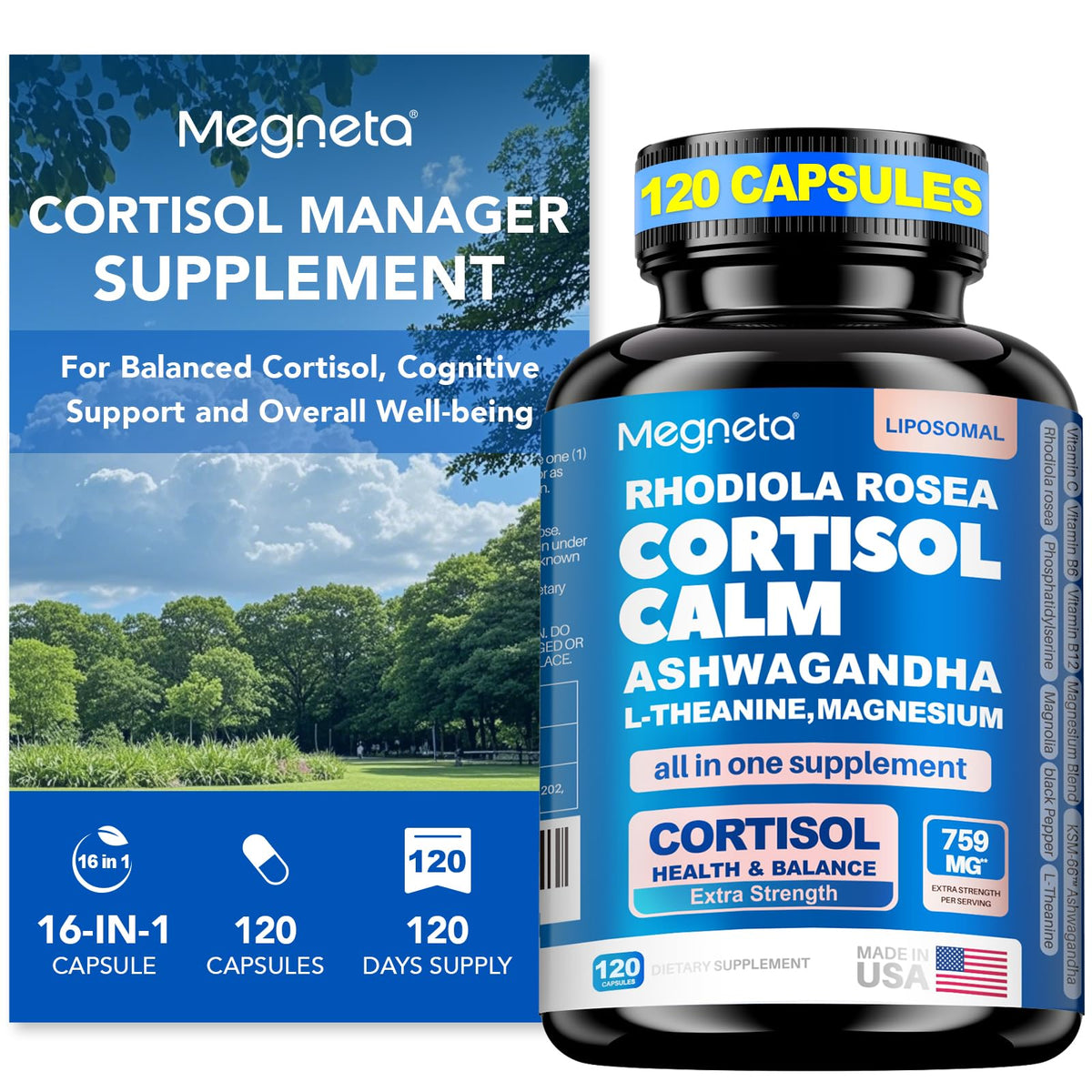 Cortisol Balance & Sleep Support for Women & Men – Natural Calm Formula with Magnesium, Ashwagandha & L-Theanine – Supports Restful Sleep, Relaxation, Focus & Healthy Cortisol Levels – 120 Capsules MEGNETABuy Supplements Australia