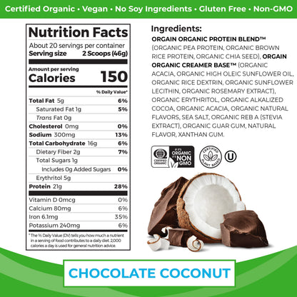 Orgain Organic Vegan Protein Powder, Chocolate Coconut - 21g of Plant Based Protein OrgainBuy Supplements Australia