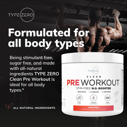 Ultra Clean Stim Free Pump Pre Workout + Nitric Oxide Booster (Fruit Punch) Beetroot, 7G Arginine Citrulline Malate, Betaine, Beta A, ACV+ - Sugar/Caffeine Free Natural Non Stim Preworkout Men & Women Type ZeroBuy Supplements Australia