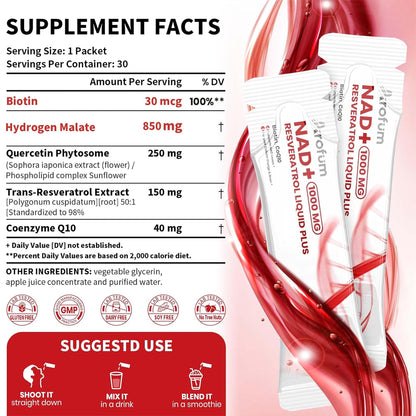 Arofum NAD+ Liquid Supplement 1000mg | 850mg Nicotinamide Riboside with Resveratrol, Quercetin, CoQ10 & Biotin | Cellular Energy, DNA Repair, Healthy Aging | NAD Supplements for Women & Men 30 Packets ArofumBuy Supplements Australia
